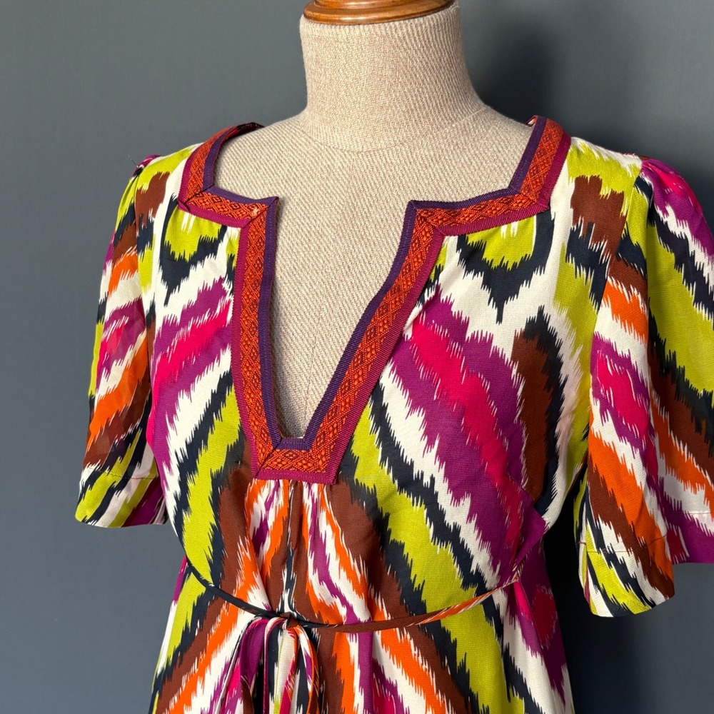 Trina Turk Ikat‎ Print Mini Dress | Sz 0 | Silk Blend Boho Retro Tunic